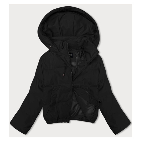 Krátká černá dámská bunda pro přechodné období s odepínací kapucí J Style (16M9088-392) J.STYLE