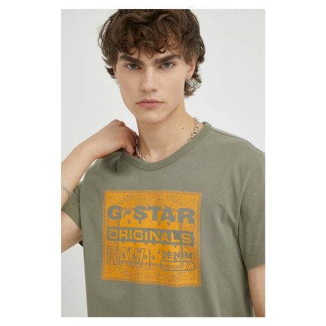 Bavlněné tričko G-Star Raw zelená barva, s potiskem