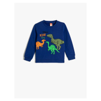 Koton Sweatshirt Dinosaur Printed Crew Neck Long Sleeve Raised Cotton