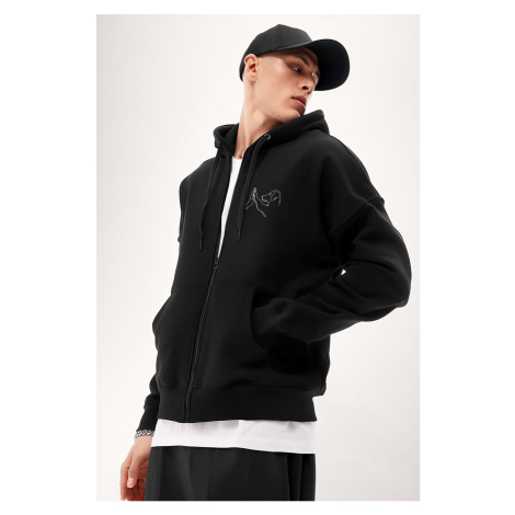 Mikina s Kapucí na Zip, Barva Černá, s Potiskem Dog High Five Hedrix