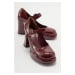 LuviShoes JAGOL Women's Claret Red Patent Leather Heeled Shoes