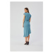 S362 Asymetrické pouzdrové šaty s výstřihem - nebesky modré