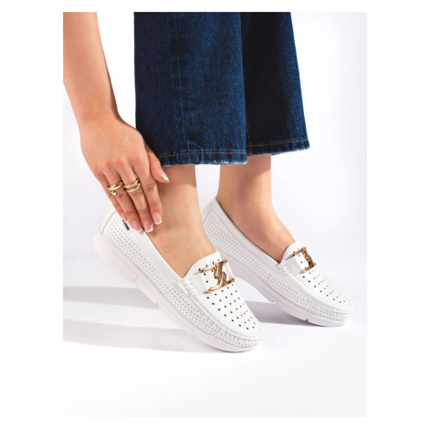 Goodin Exkluzívní mokasíny dámské bílé bez podpatku