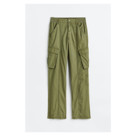 H & M - Plátěné kalhoty cargo - zelená H&M