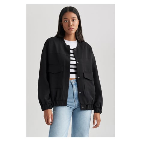 DEFACTO Water Repellent College Collar Snap Closure Pocket Basic Plain Bomber Jacket Coat