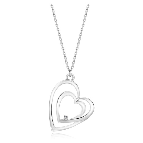 Diamantový náhrdelník ze stříbra 925 - spojený obrys dvojitého srdce, čirý briliant Šperky eshop