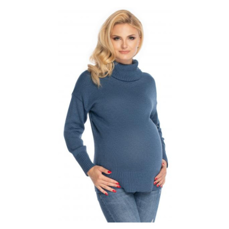 Modrý klasický těhotenský svetr s rolákem