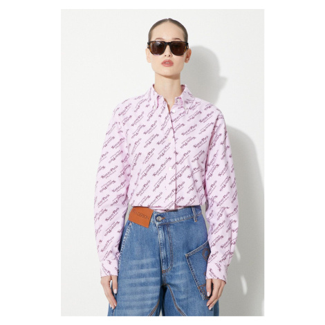 Bavlněná košile Kenzo Printed Slim Fit Shirt růžová barva, regular, s klasickým límcem, FE52CH08