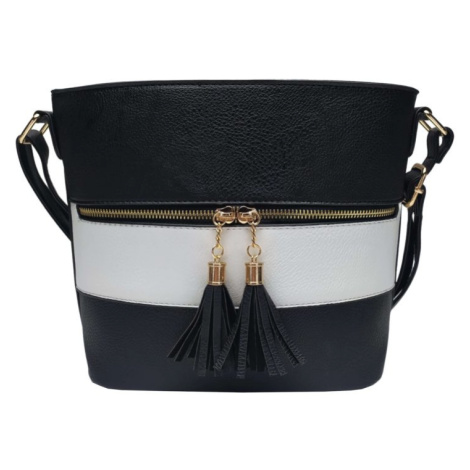 Černobílá crossbody kabelka s třásněmi