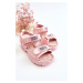 Kožené dětské sandály s suchým zipem růžove Amoss