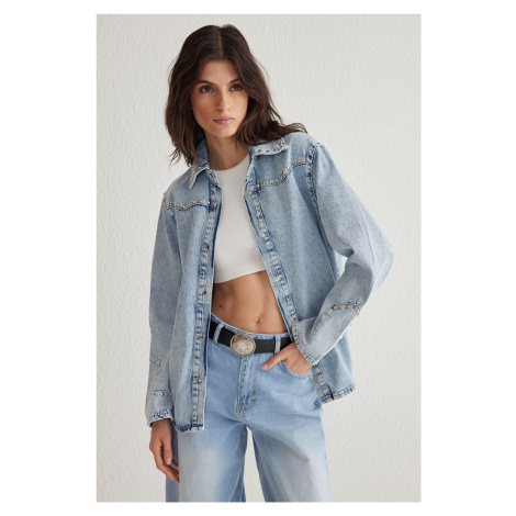 Trendyol Light Blue Troc Detail Oversize Denim Jacket