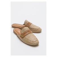 LuviShoes 165 Women's Slippers From Genuine Leather, Scalloped Straw
