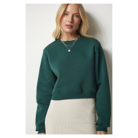 Happiness İstanbul Women's Emerald Green Sharding Crop Sweatshirt