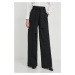 Kalhoty Desigual TAMI dámské, černá barva, široké, high waist, 24SWPK02