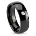 Černý ocelový prsten, lesklá zaoblená ramena, čirý zirkonek, 6 mm