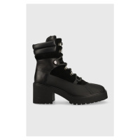 Kožené kotníkové boty Tommy Hilfiger Heel Laced Outdoor Boot dámské, černá barva, na podpatku, l