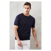 ALTINYILDIZ CLASSICS Men's Navy Blue Standard Fit Crew Neck 100% Cotton Knitwear T-Shirt.