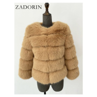 Chlupatá kožešinová bunda zimní kožich s dlouhým rukávem