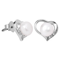 JwL Luxury Pearls Náušnice Srdce s pravou perlou a zirkony JL0407