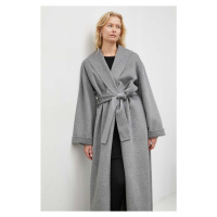 Vlněný kabát By Malene Birger šedá barva, přechodný, oversize
