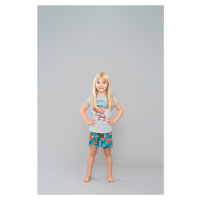 Dívčí pyžamo Oceania, krátký rukáv, krátké kalhoty - světlá melanž/potisk