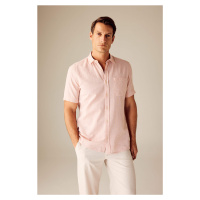 DEFACTO Regular Fit Polo Neck Linen Blend Short Sleeve Shirt