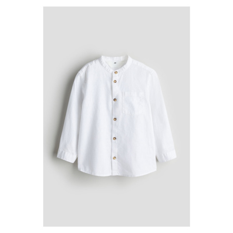 H & M - Linen-blend grandad shirt - bílá H&M