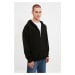 Trendyol Black Oversize/Wide Cut Hooded Zippered Sweatshirt-Cardigan