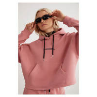 GRIMELANGE Atenas Relaxed Fit Long Sleeve Kangaroo Pocket Hooded Pink Sweatshir