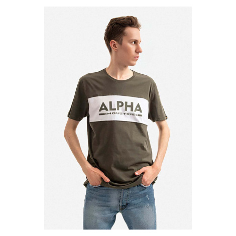 Bavlněné tričko Alpha Industries zelená barva, s potiskem, 186505.526-green