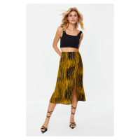 Trendyol Mustard Slit Detail Viscose Fabric Patterned Midi Woven Skirt