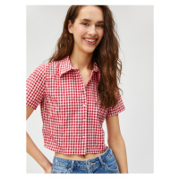 Koton Crop Shirt Plaid Short Sleeves With Buttons
