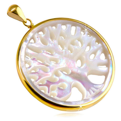 Zlatý 9K přívěsek - velký hladký kruh, strom života, perleť, duhové odlesky Šperky eshop