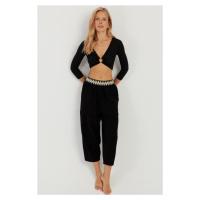 Cool & Sexy Women's Black Pocket Baggy Trousers OM1203