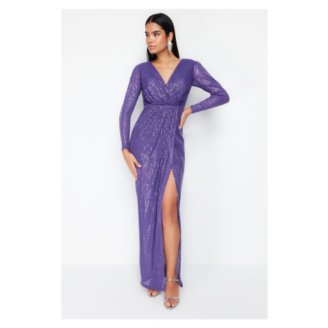 Trendyol Purple Sequined Long Woven Stylish Evening Dress