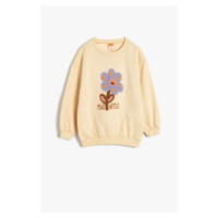 Koton Sweatshirt Floral Applique Detail Long Sleeve Crew Neck Raised Cotton