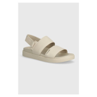 Kožené sandály Calvin Klein FLAT SANDAL CALVIN MTL LTH dámské, béžová barva, HW0HW01984