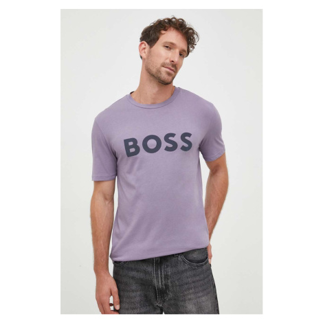 Bavlněné tričko BOSS CASUAL fialová barva, s potiskem, 50481923 Hugo Boss