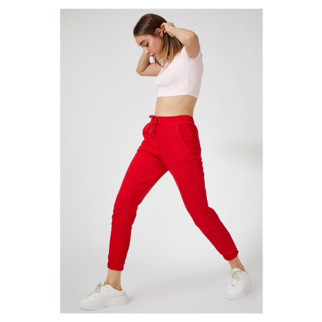 Happiness İstanbul Women's Red Sweatpants with Pockets