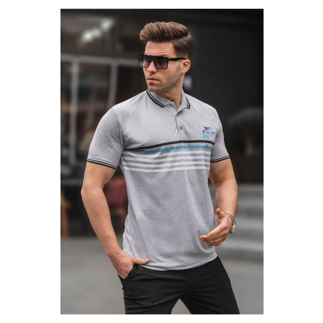 Madmext Gray Striped Polo Neck T-Shirt 5869