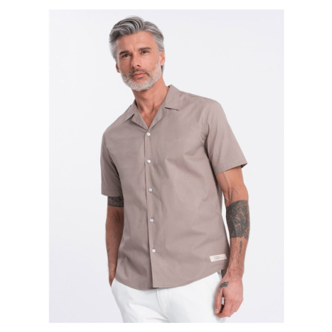 Ombre Clothing Kubánská tmavě béžová košile V3 SHSS-0168