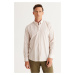 AC&Co / Altınyıldız Classics Men's Beige-White Slim Fit Slim Fit Button-down Collar Cotton Strip