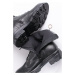 Černé kožené kotníkové boty 5-25254