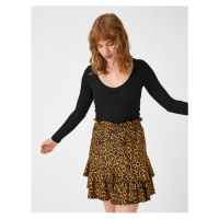 Koton Leopard Patterned Ruffle Skirt With Elastic Waist.