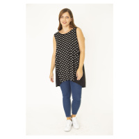 Şans Women's Plus Size Black Sleeveless Long Blouse with Side Cups and a Point Pattern Front