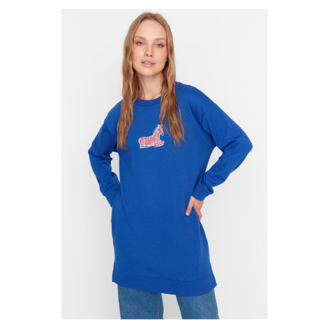 Trendyol Indigo Embroidery Embroidered Soft Feather Knitted Sweatshirt