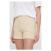 Kraťasy Pepe Jeans VALENTINA dámské, béžová barva, hladké, high waist, PL801096