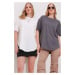 Trend Alaçatı Stili Women's White Anthracite Crew Neck 2-Pack Oval Cut Modal T-Shirt