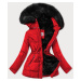 Červená dámská zimní bunda "parka" s černým mechovitým kožíškem a černou kožešinou (W560) Červen