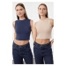 Trendyol Mink-Indigo 2 Pack Sleeveless Crop Cotton Stretchy Knitted Undershirt